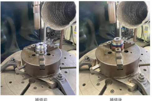 DED方式3Dプリンターにより補修される前後のオルタネーターベルトプーリー